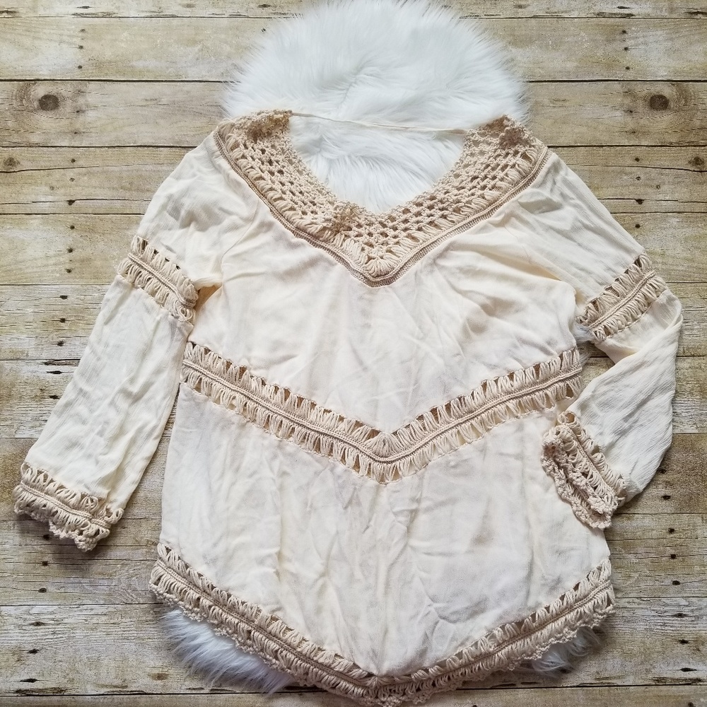 SURF GYPSY LONG SLEEVE CROCHET BOHO HIPPIE TOP